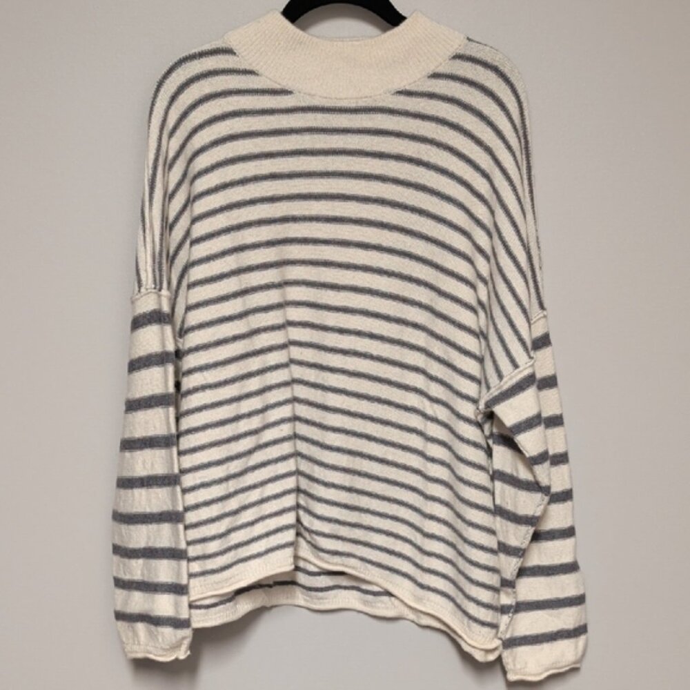Madewell Cream and Gray Striped Turtleneck Sweater